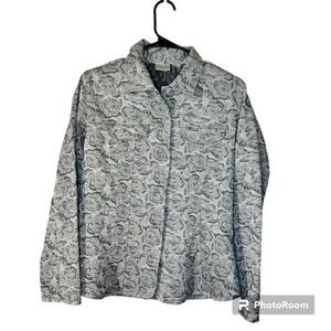 Chico's Gray Floral Jacquard Lightweight Jacket Pockets Size 1 / 8-10 M